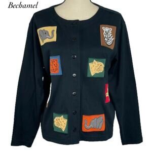 Bechamel Black Animal Applique Button Front Sweater Cardigan Size M